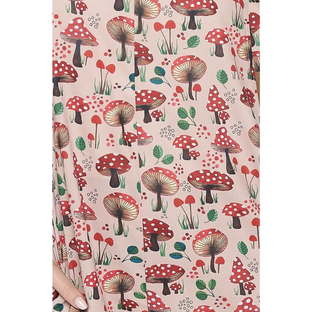 Red Mushroom Floral Print Overalls With Pockets