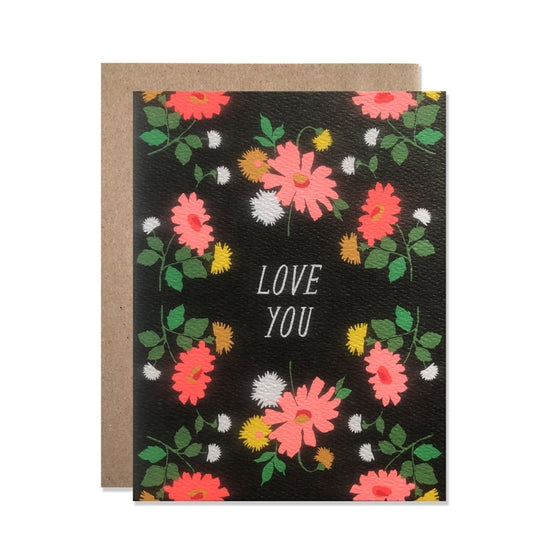 Love You Dark Floral with Daises card