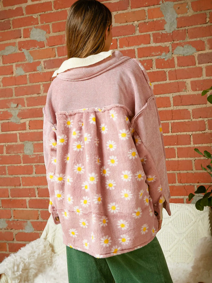 Floral Faux Fur Shawl Jacket