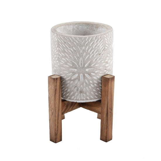 6" Cement Planter with Wooden Stand