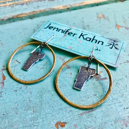 Brass Hoop Earrings with Silver Vermonts - Small
