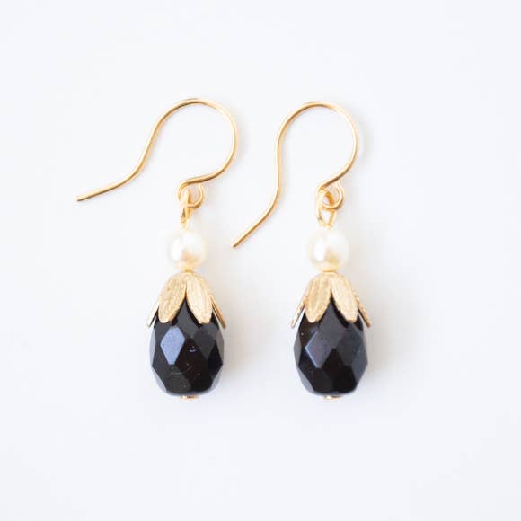 Tiny Black and Pearl Earrings