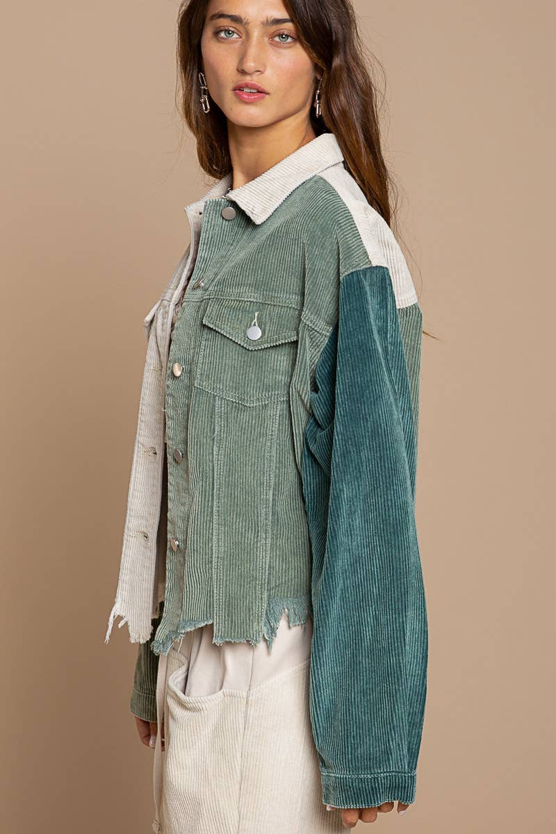 Beige/Dusky Olive Corduroy Jacket