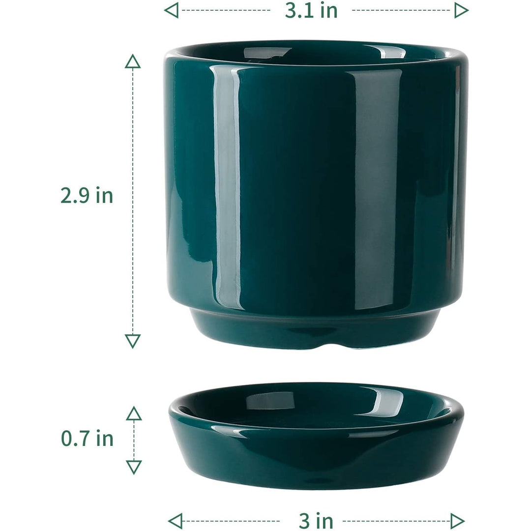 3 inch Teal Cylinder Ceramic Plant Pot Without Saucer