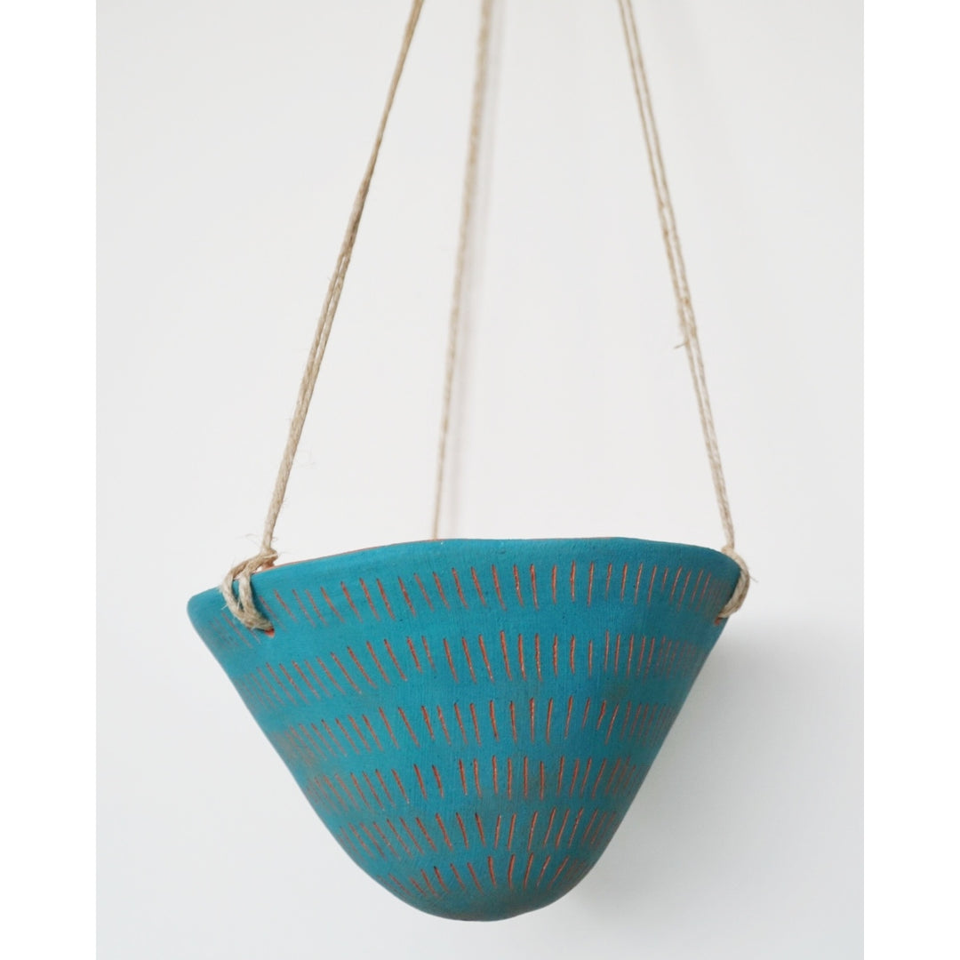 Dash Hanging Planter - Teal & Terracotta