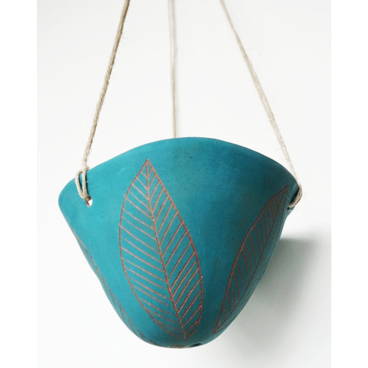 Leaf Hanging Planter in Teal & Terracotta