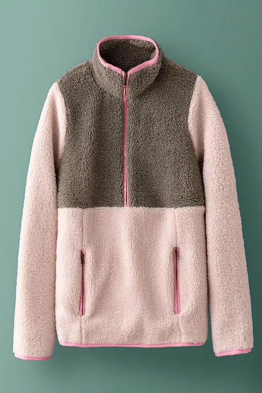 Sherpa Fleece Colorblock Half Zip Sweater