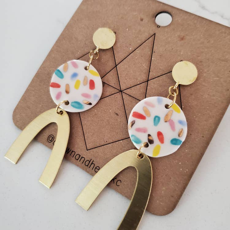 Sprinkle Brass Arch Earrings