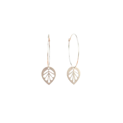 Silver Leaf Charm Hoop Earrings
