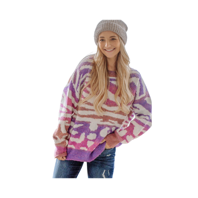 Purple Gradation Zebra Pullover Sweater