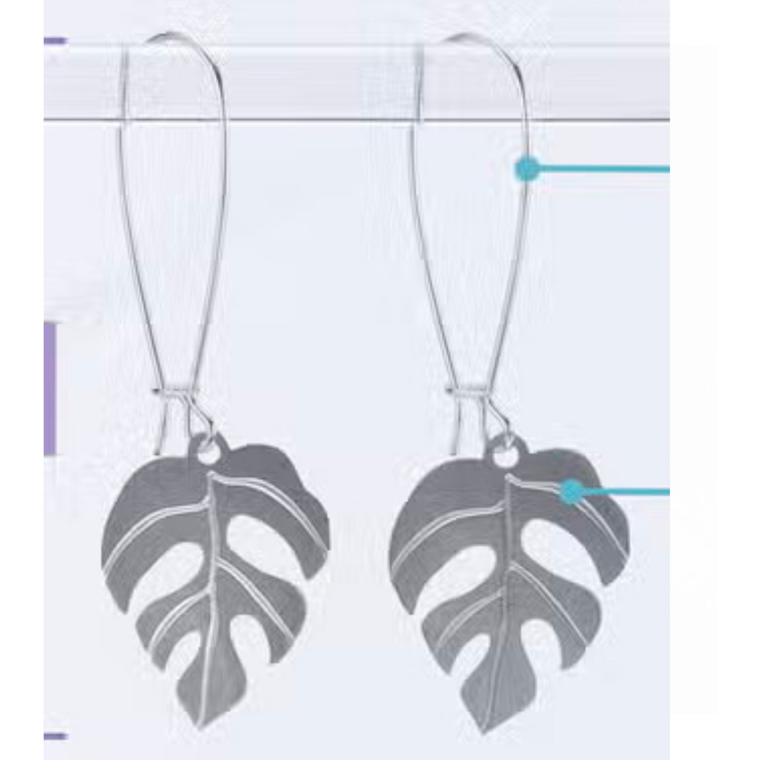 Mini Monstera Leaf Earrings | Rhaphidophora Tetrasperma Long Wires