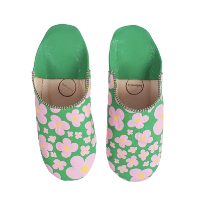 Margot Babouche Slippers - Green Floral