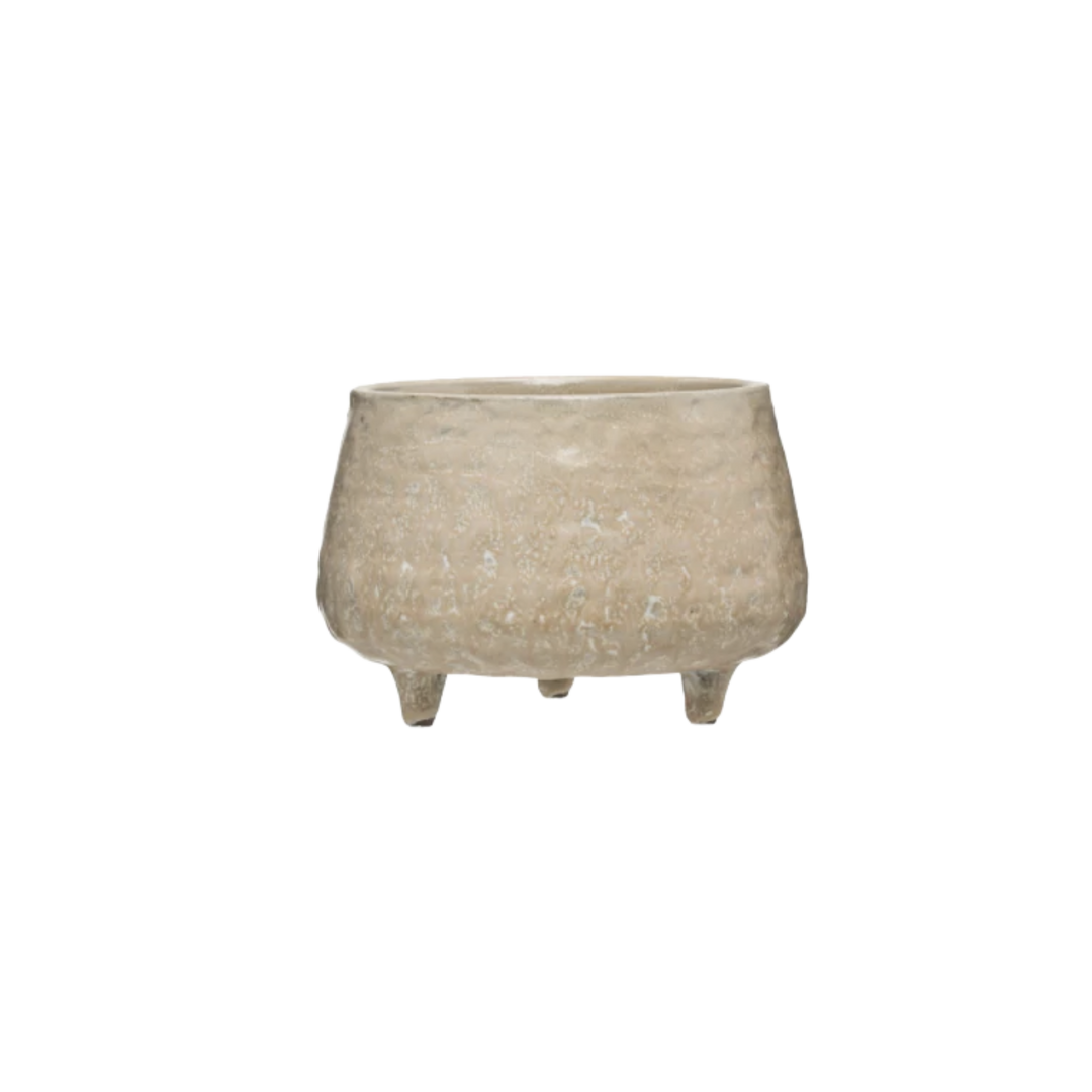 Cream Stoneware Footed Planter with Glaze