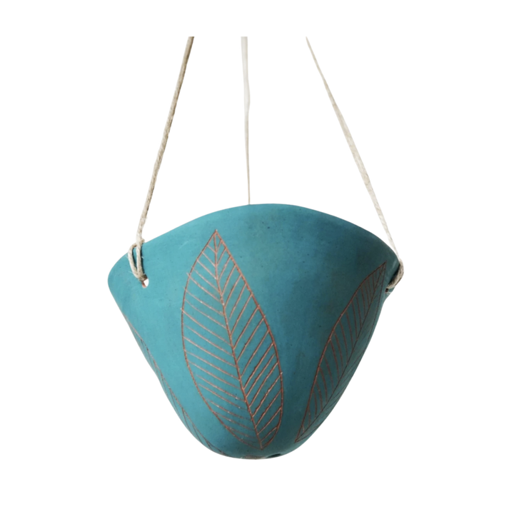 Leaf Hanging Planter in Teal & Terracotta