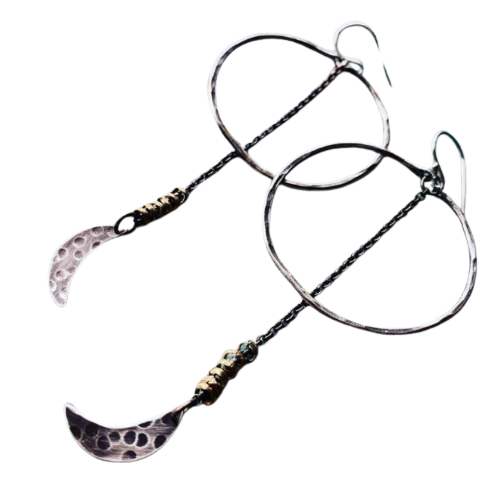 Moon Drop Hoops Earrings - Silver/Silver