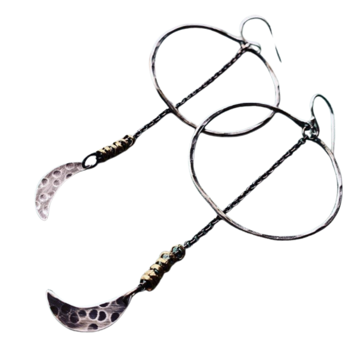 Moon Drop Hoops Earrings - Silver/Silver