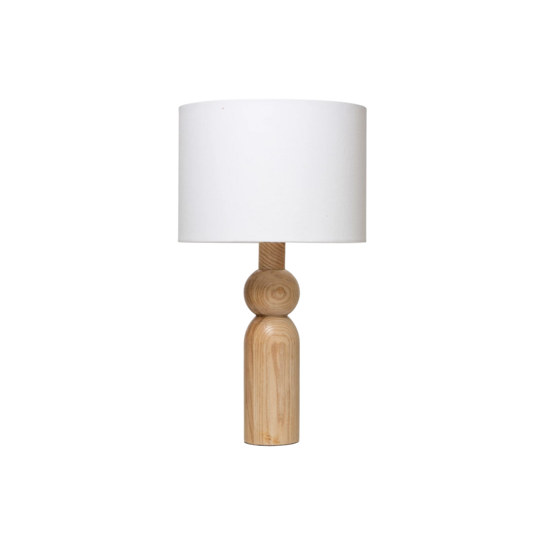 Wood Table Lamp with Linen Shade and Inline Switch