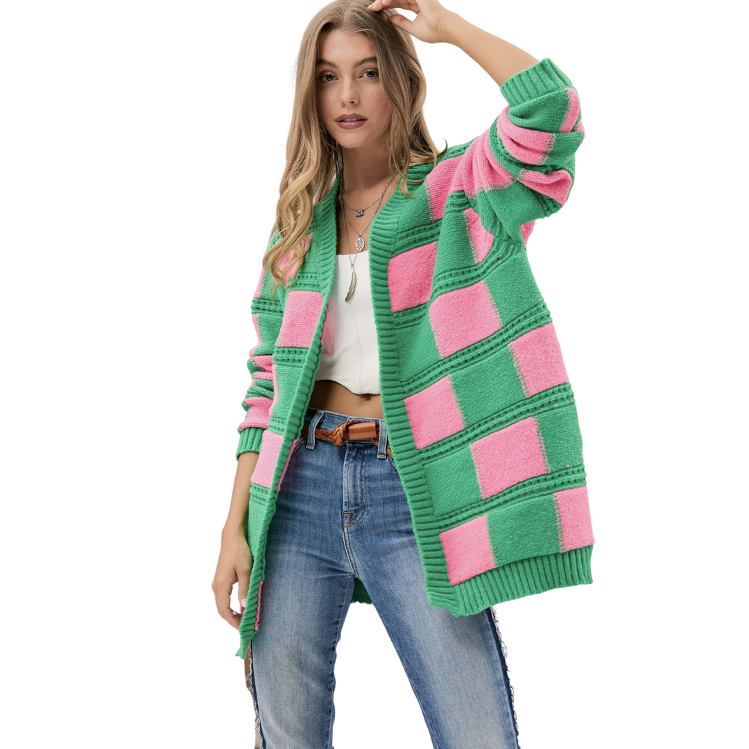 Mixed Texture Sweater Cardigan Green
