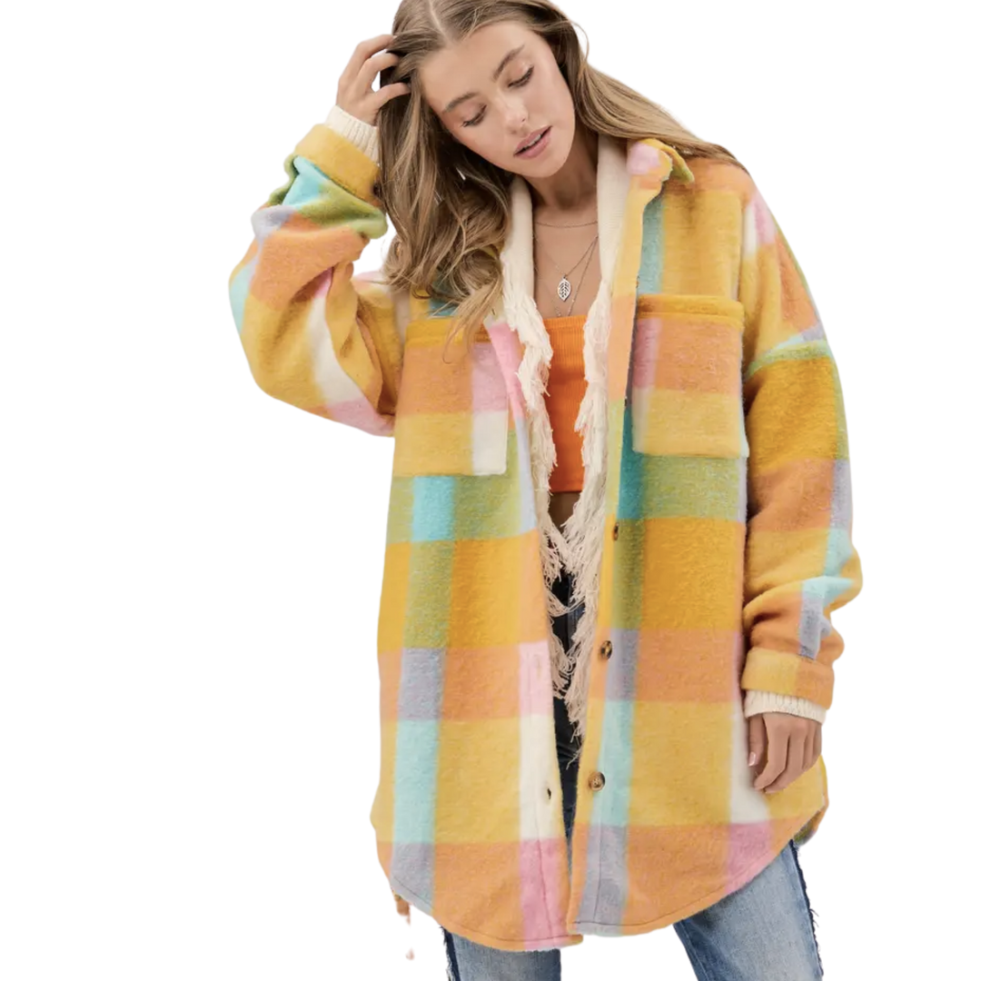 Multi Plaid Fuzzy Jacket - Pastel
