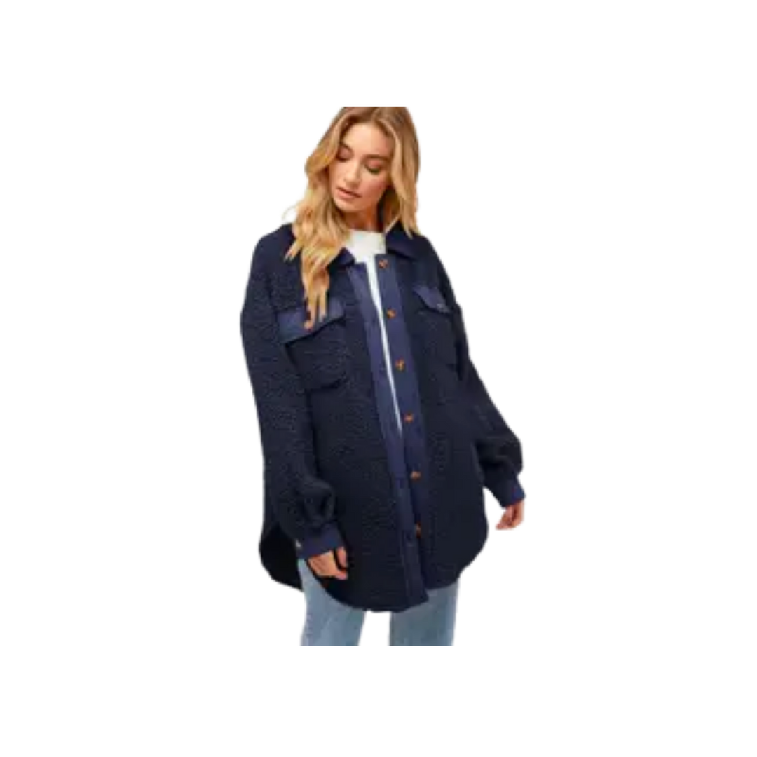 Button Down Long Sleeve Jacket Navy