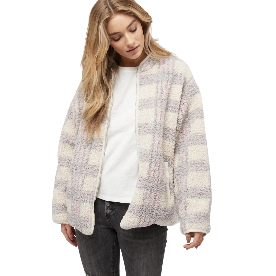 Plaid Zipper Jacket Cream Multi Colored
