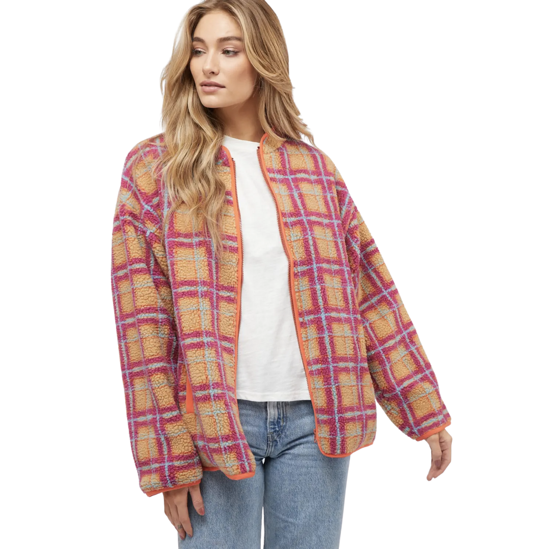 Plus Plaid Zipper Jacket