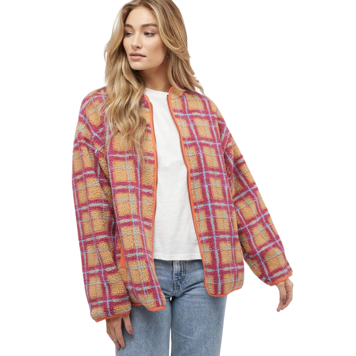 Plus Plaid Zipper Jacket