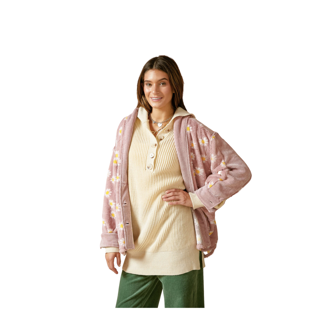 Floral Faux Fur Shawl Jacket