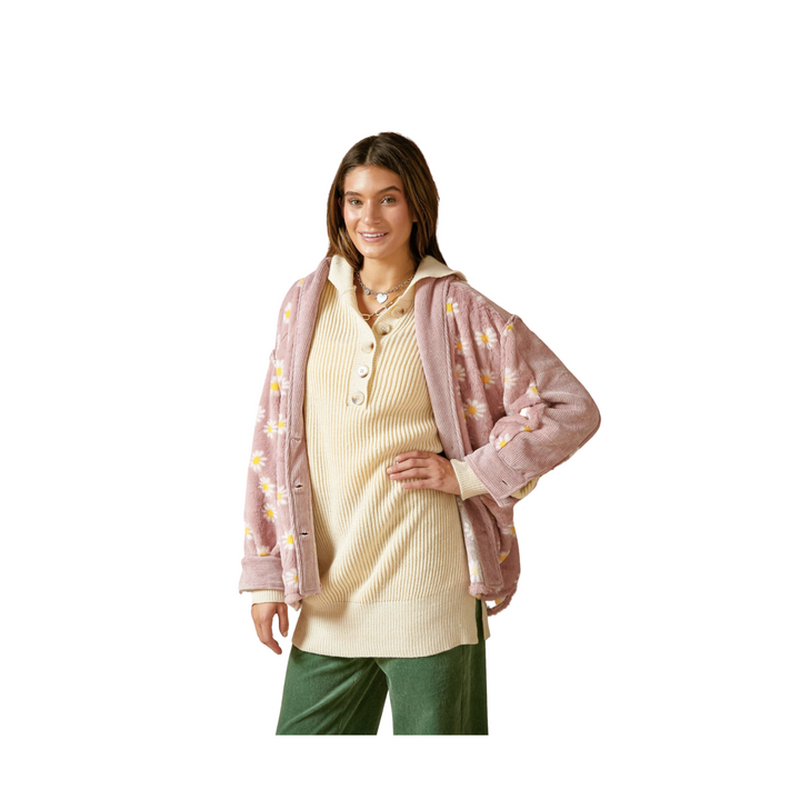 Floral Faux Fur Shawl Jacket