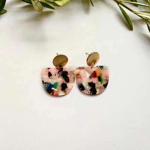 Delta Terrazzo Tortoise Shell Acetate and Brass Stud Earrings