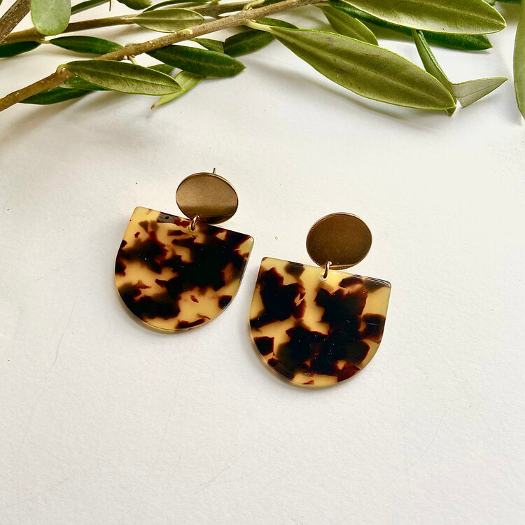 Delta Terrazzo Tortoise Shell Acetate and Brass Stud Earrings