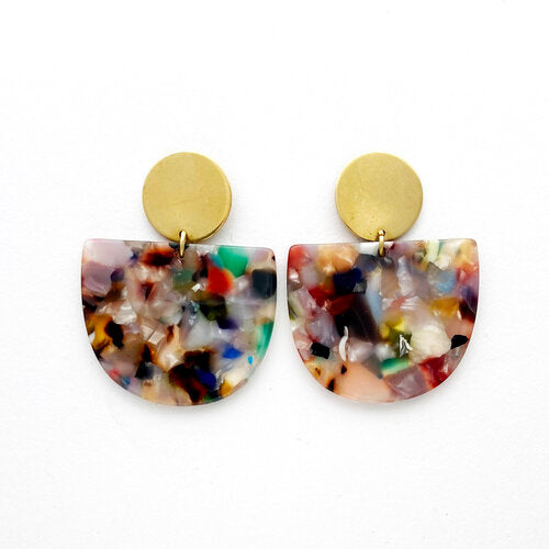 Delta Terrazzo Tortoise Shell Acetate and Brass Stud Earrings