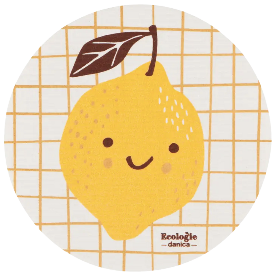 Lemon Fruit Face Round Swedish Dishcloth