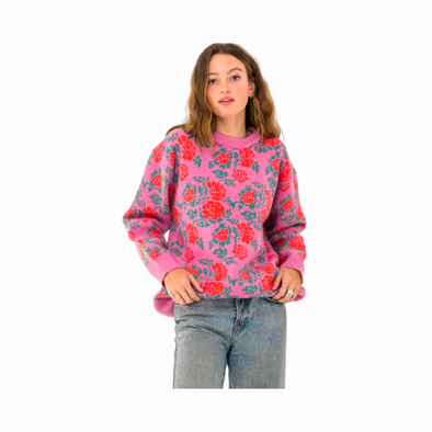 Rose Print Knit Sweater