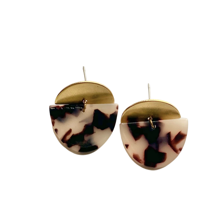Small Terrazzo Tortoise Shell Acetate and Brass Stud Earrings