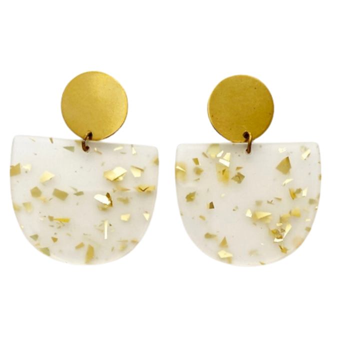 Delta Terrazzo Tortoise Shell Acetate and Brass Stud Earrings