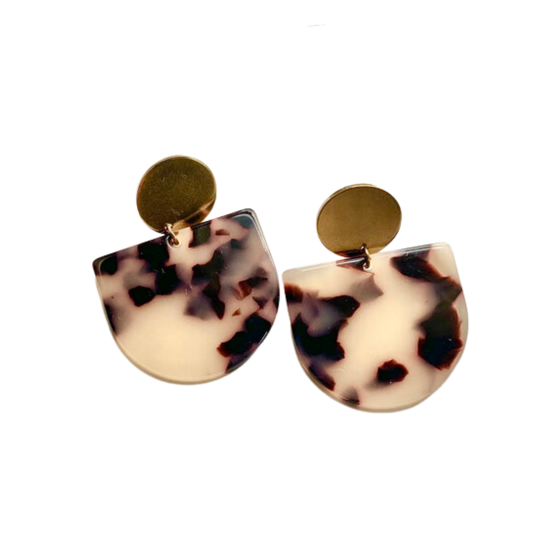 Delta Terrazzo Tortoise Shell Acetate and Brass Stud Earrings