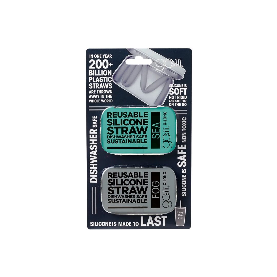 GoSili X-Long Straw Tins - 2 Pack in Sea/Fog