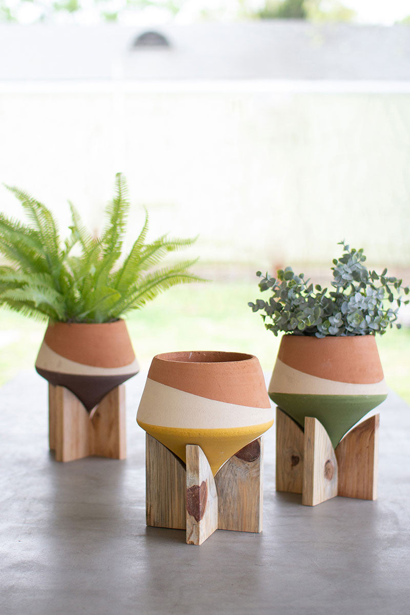 Double Dipped Clay Vase on Wood Base