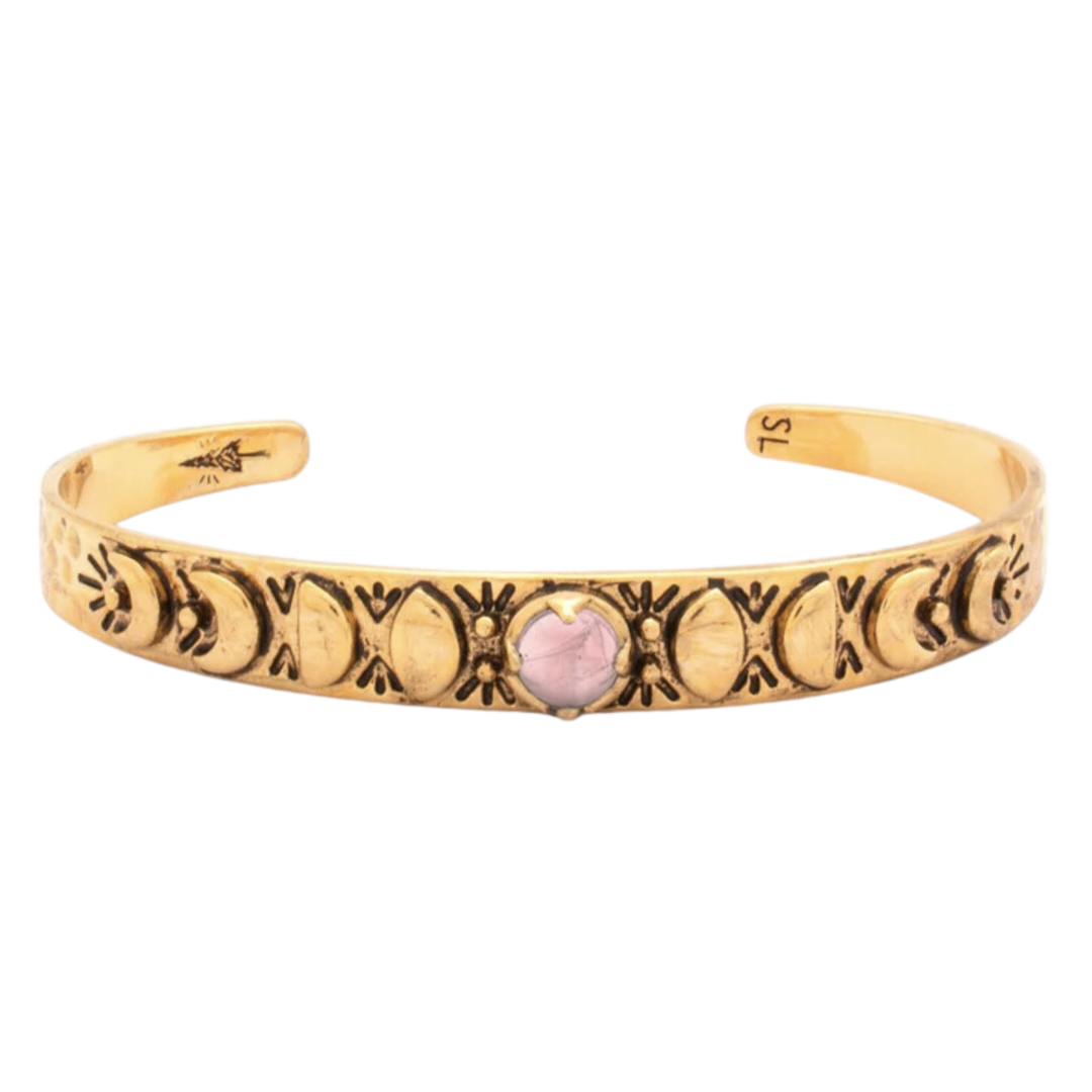 Mini Moon Phases Cuff Bracelet | Rose Quartz