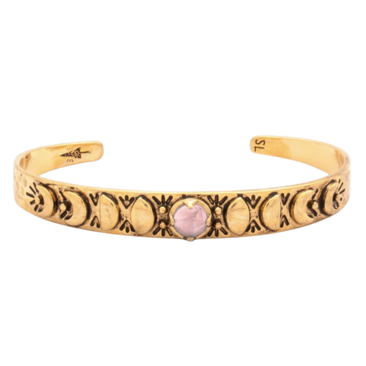 Mini Moon Phases Cuff Bracelet | Rose Quartz