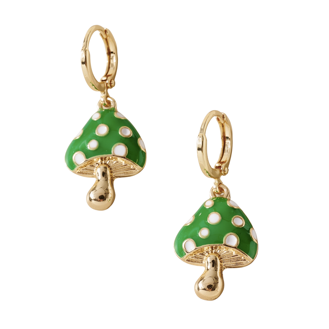 Mushroom Charm Dangle Earrings - Green