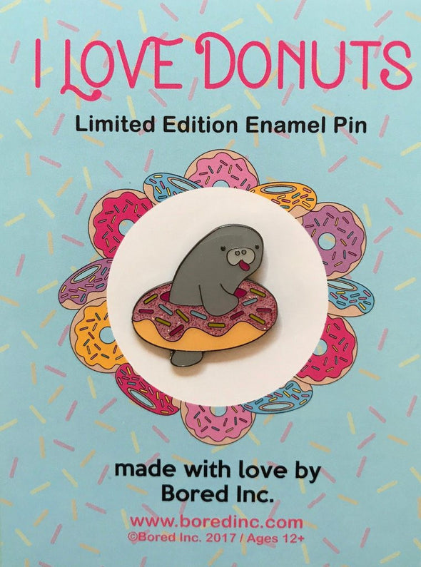 I Love Donuts Manatee Pin