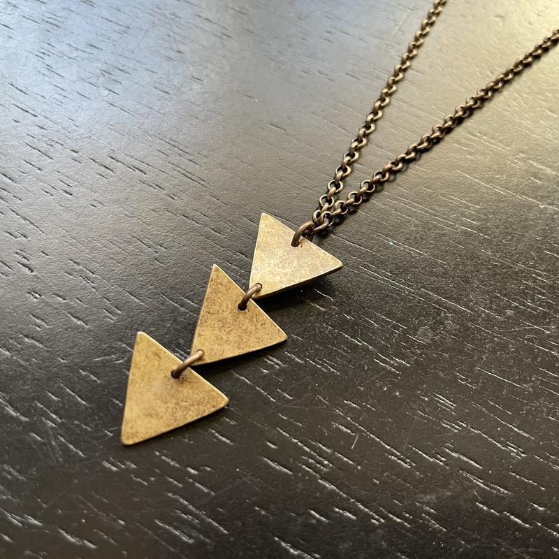 Tiny Brass 3 Triangles Necklace