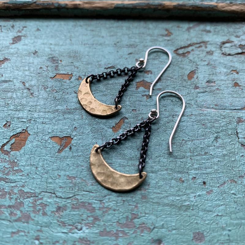 Tiny Brass Crescent Dangle Earrings