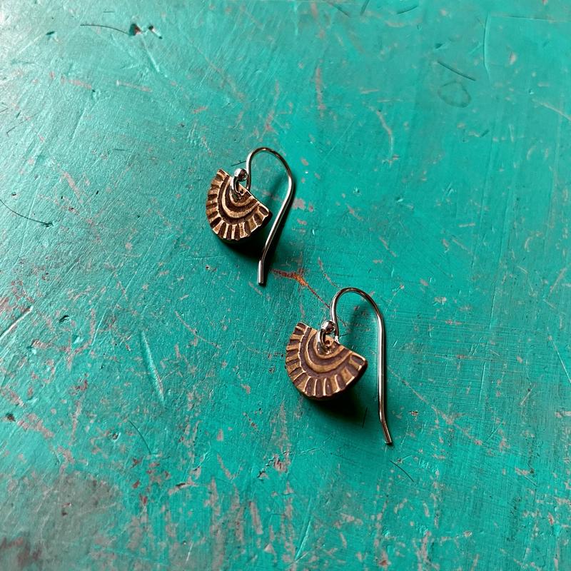 Tiny Brass "Sun-Bow" Earrings (upward facing, "loose-bow")