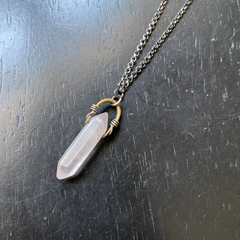 TINY Taliswoman Double Pointed, Faceted Rose Quartz Necklace