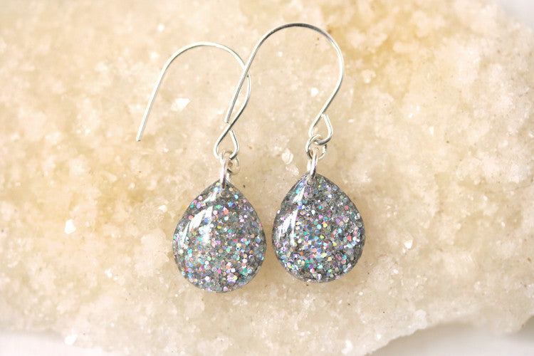 Iridescent Silver Tear Drop Earrings // by Tiny Galaxies