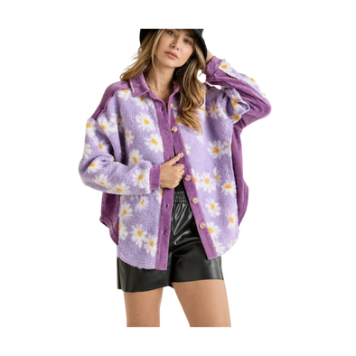 Lavander Floral Teddy Bear Faux Jacket