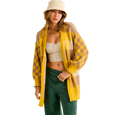 Printed Oversized Loose Fit Cardigan Mocha Multi